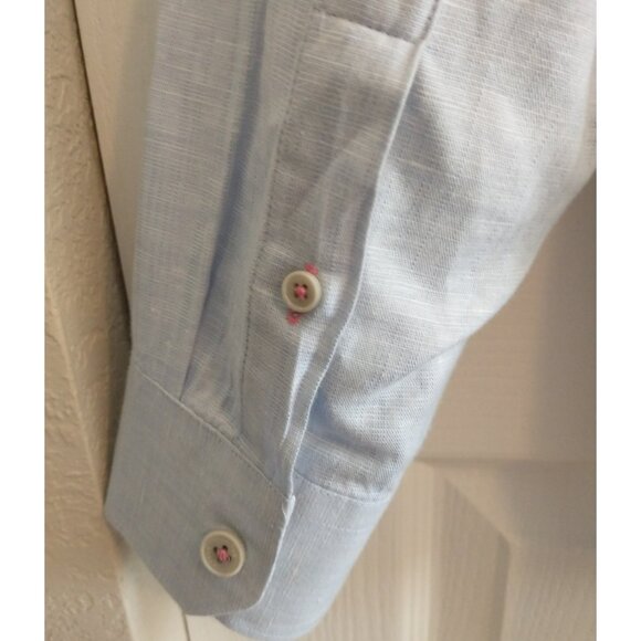 TED BAKER Mens Linen Blend Button Up Collarless Roll Tab Shirt Blue - 7 (3XL) - Picture 6 of 9
